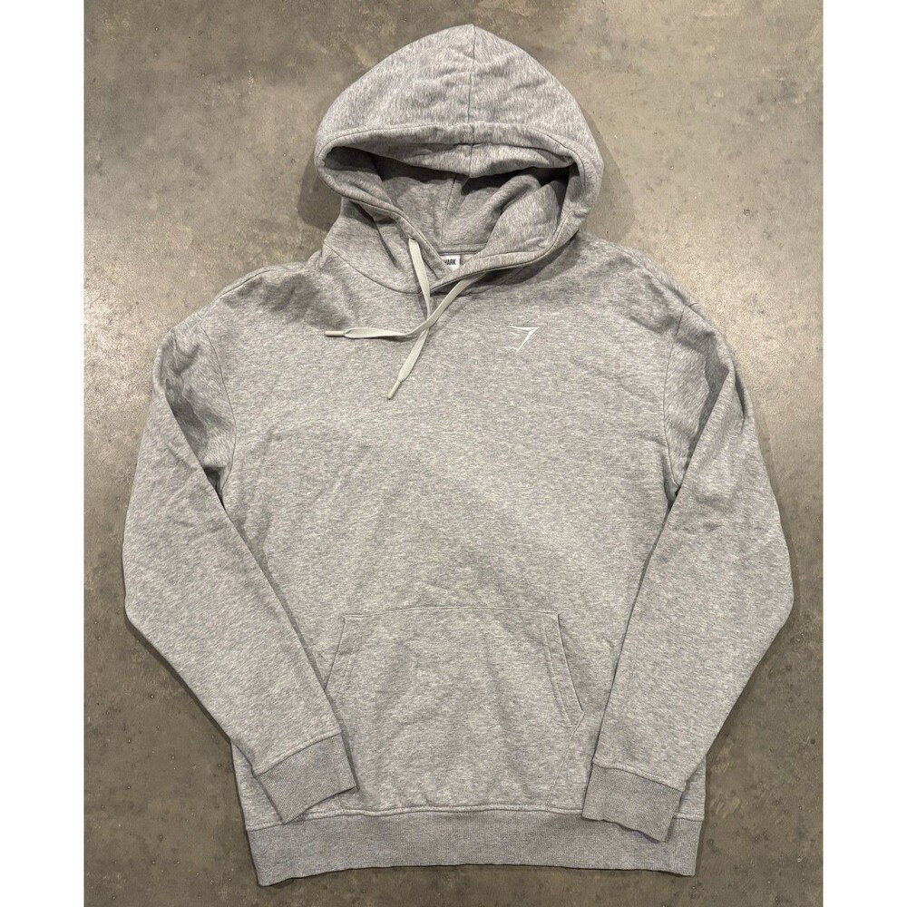 Gymshark Crest Hoodie Men Small Gray Pullover Sweatshirt Workout Gym Casual